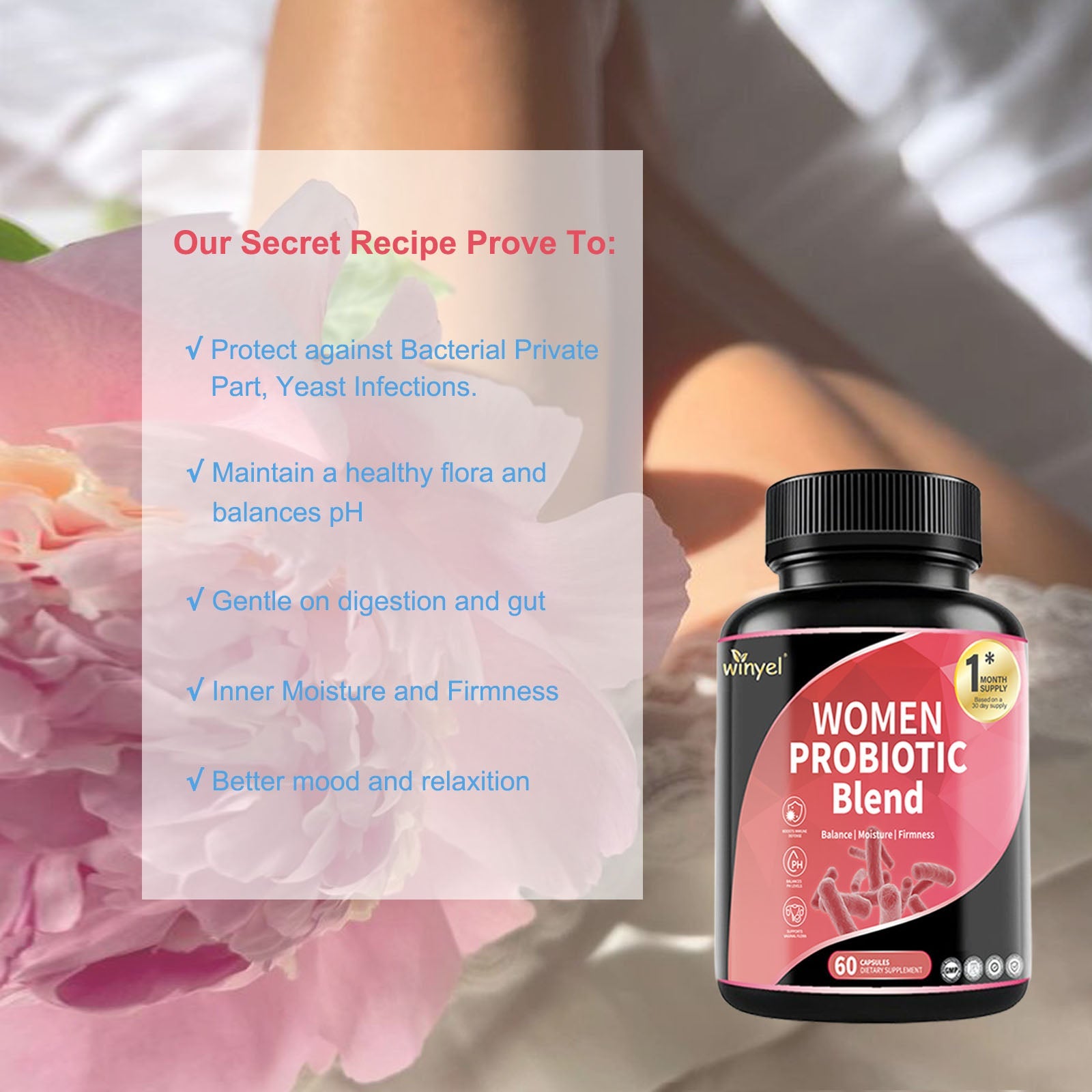 Women's Probiotics For Women PH Balance With Prebiotics, Lactobacillus Probiotic Blend And Herb Blend - Women's Health Supplement, 60 Count