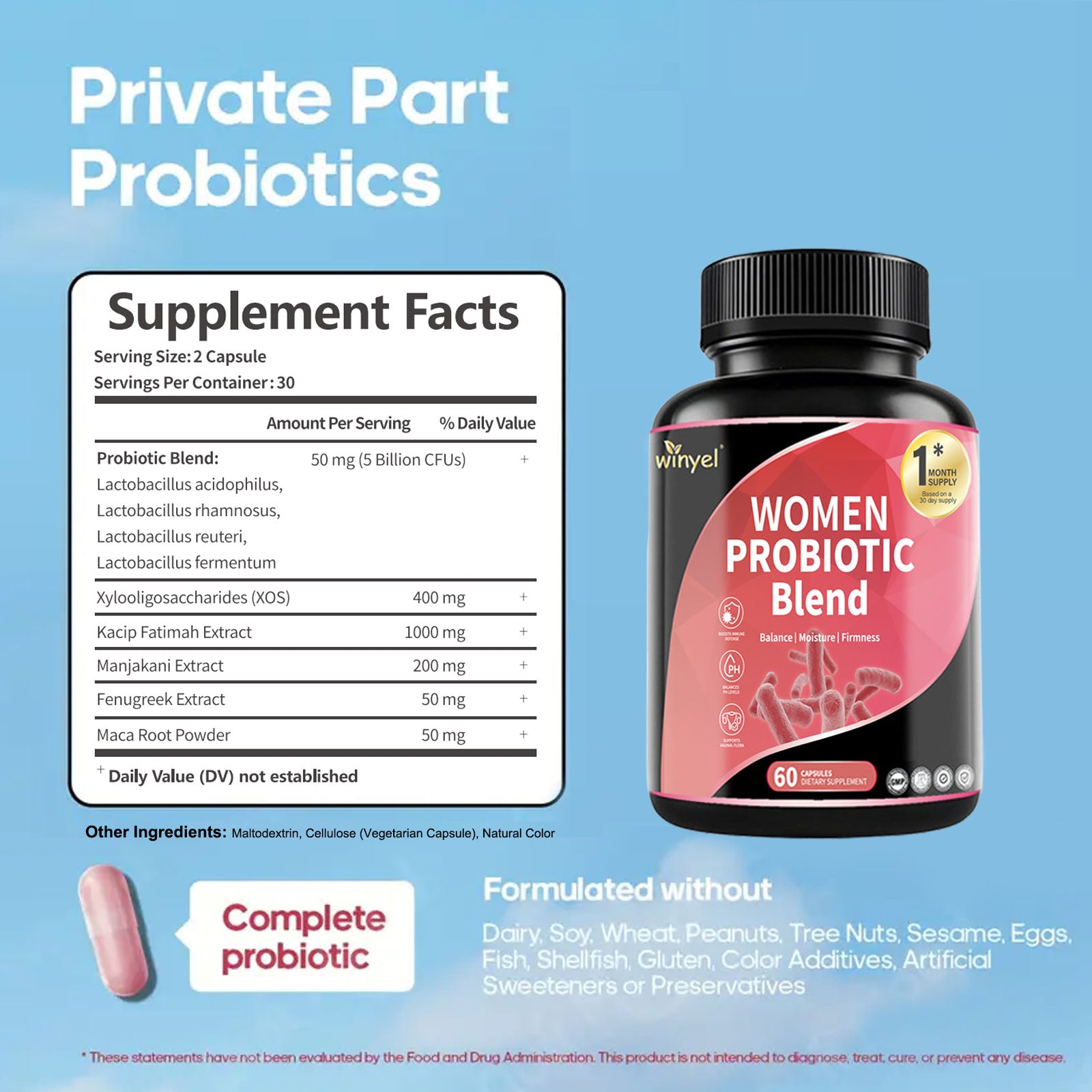 Women's Probiotics For Women PH Balance With Prebiotics, Lactobacillus Probiotic Blend And Herb Blend - Women's Health Supplement, 60 Count