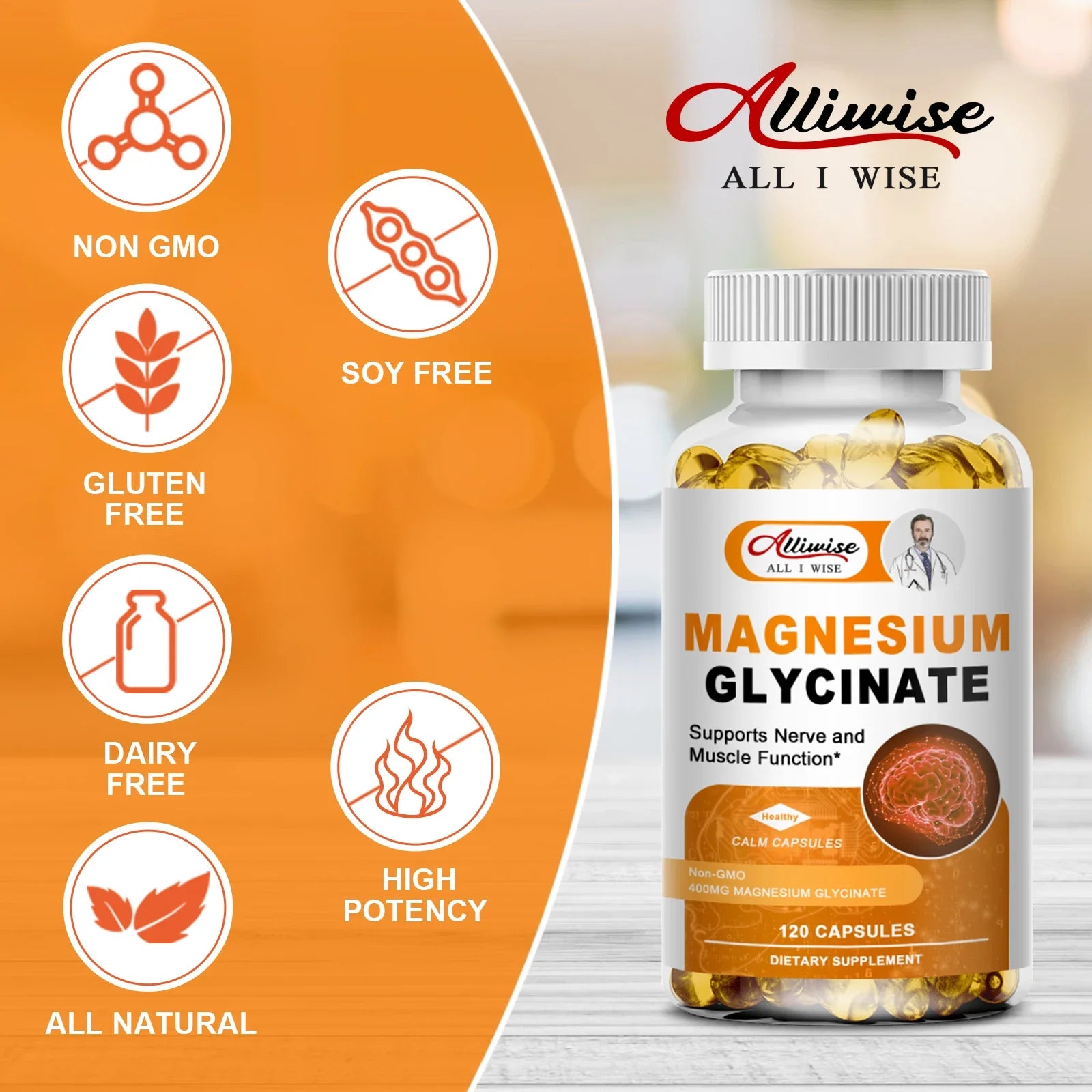 Magnesium Glycinate Supplement 400mg Magnesium with Vitamin D3 & B6 Supports Bone, Memory, Calm, Mood & improve Sleep, 120pcs