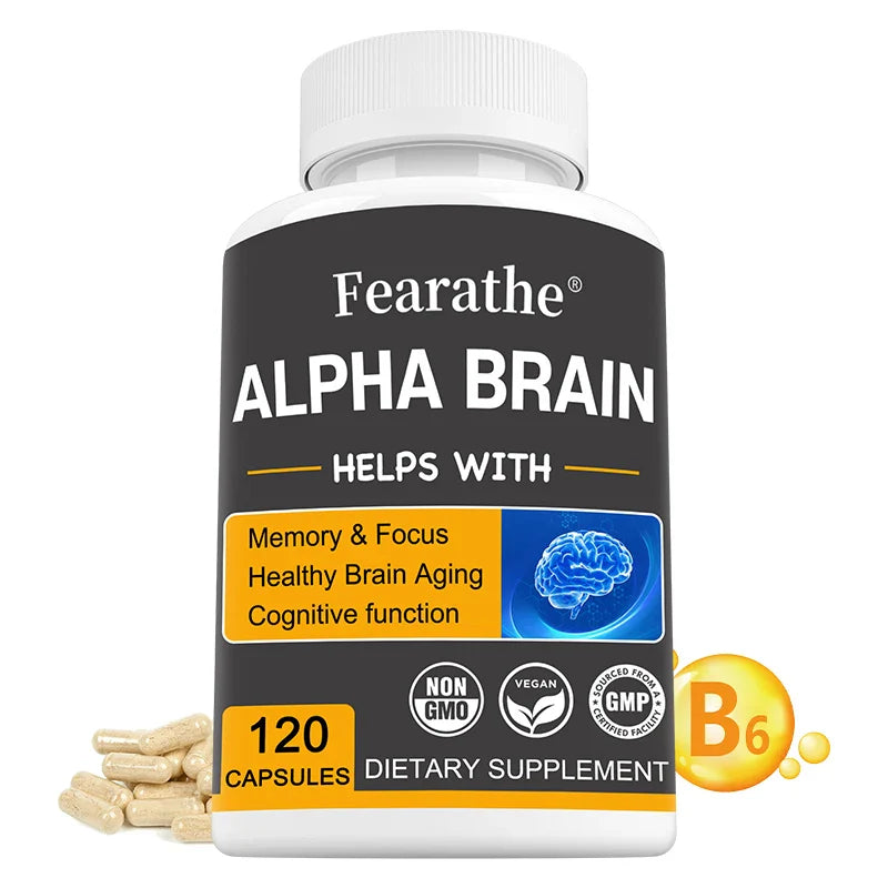 Fearathe Alpha Brain Supplement - Memory, Mental Clarity and Cognition with Vitamin B6, Focus Capsules, Non-GMO
