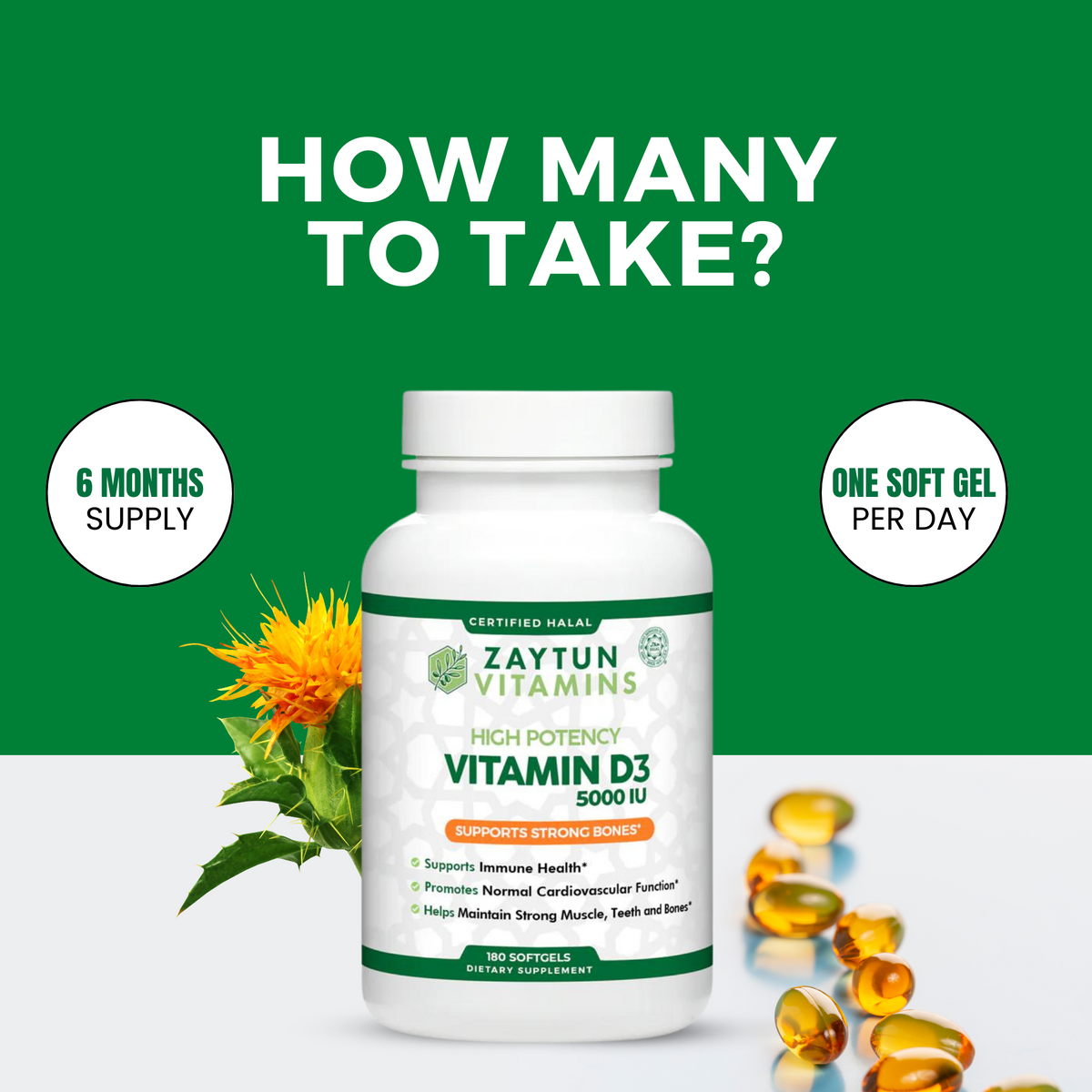 Halal Vitamin D3 5000 IU Softgels (3Pack)