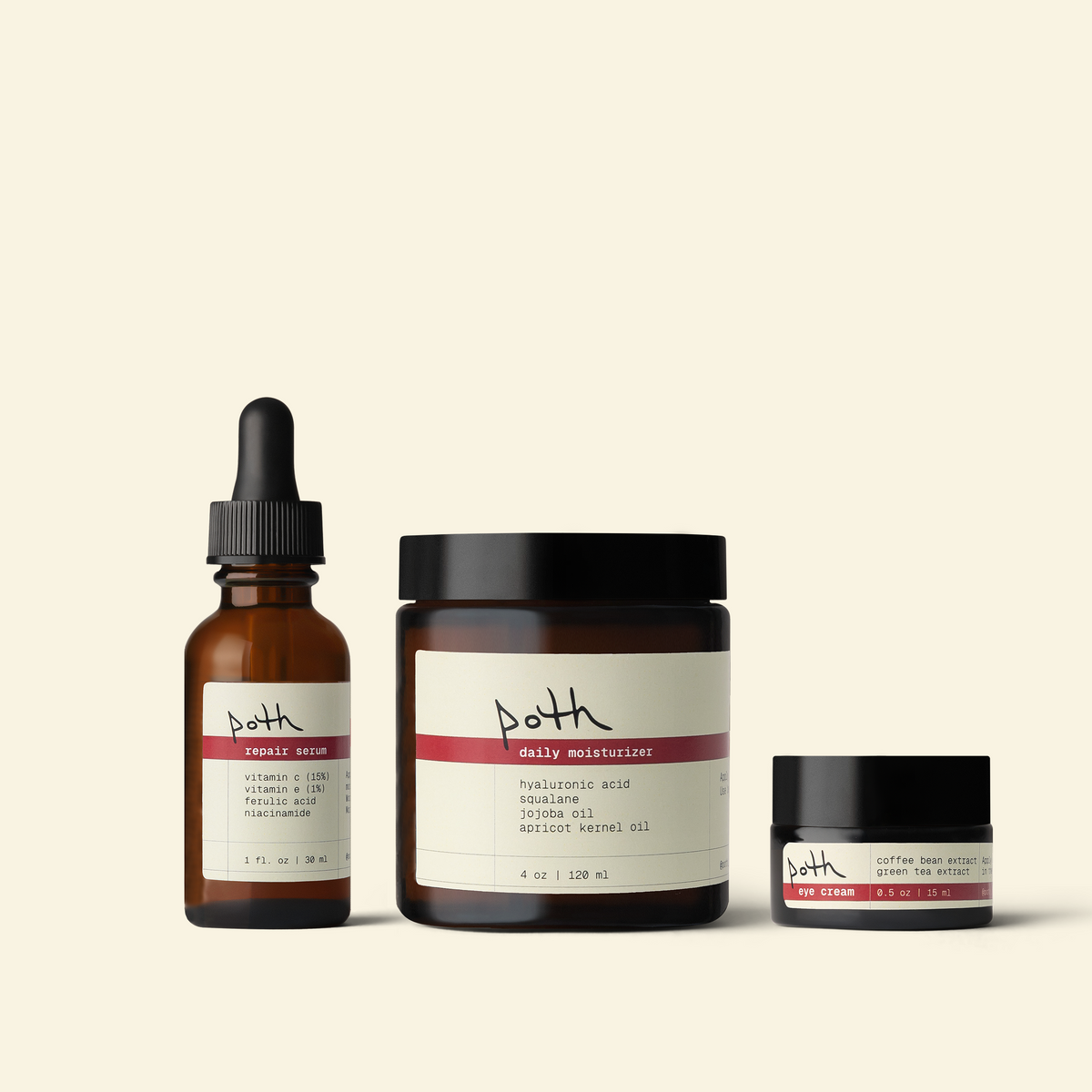 the brighten + repair set: repair serum + depuffing eye cream + lipid gel moisturizer